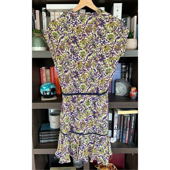 Veronica Beard Boho Drop Waist Purple & Green Floral Mini Dress Size 0 - Picture 3 of 7
